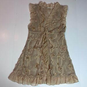 Blu Pepper Lace Ruffle Vest Top Women’s Medium Boho Romantic Ribbon Embroidered